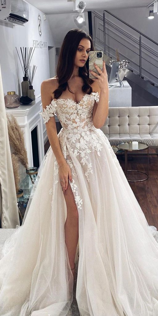 ball gown lace bridal gowns off the shoulder sweetheart tomsebastien