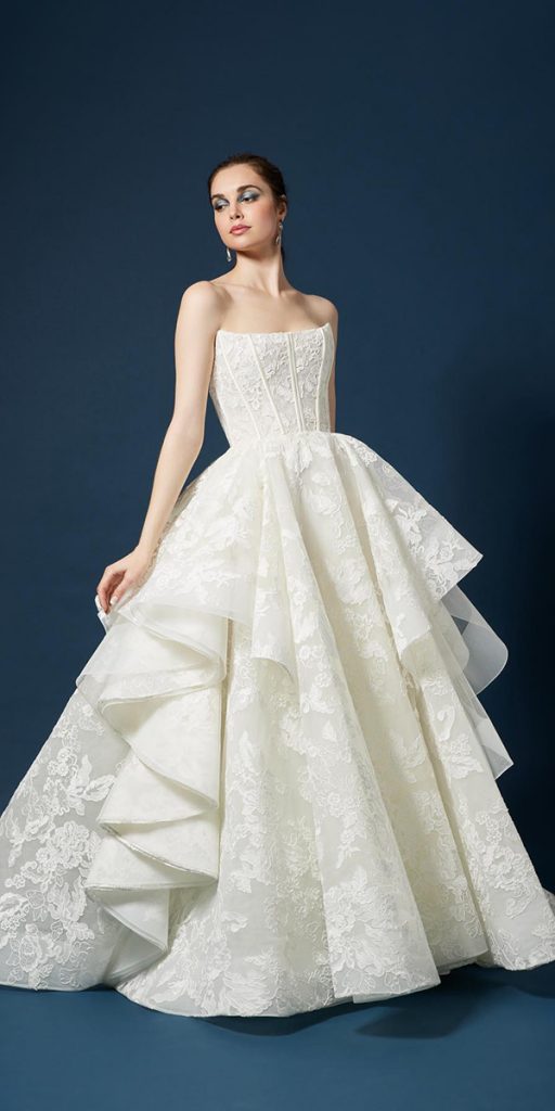 ball gown wedding dresses lace strapless neckline berta
