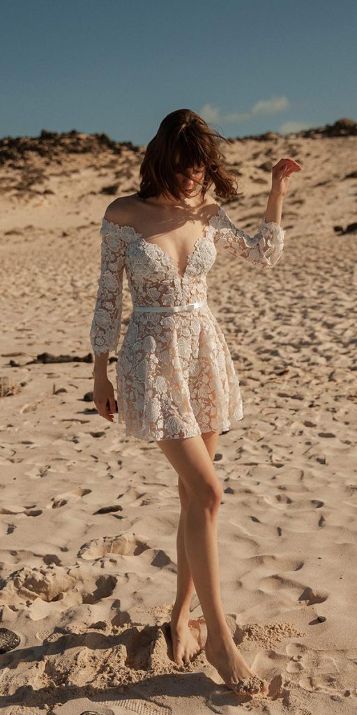 beach lace short wedding dresses with sleeves sexy daalarnaa