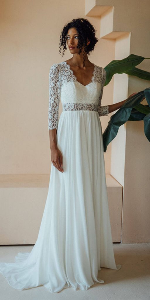 bridal gowns with sleeves a line lace boho nadiamanzato