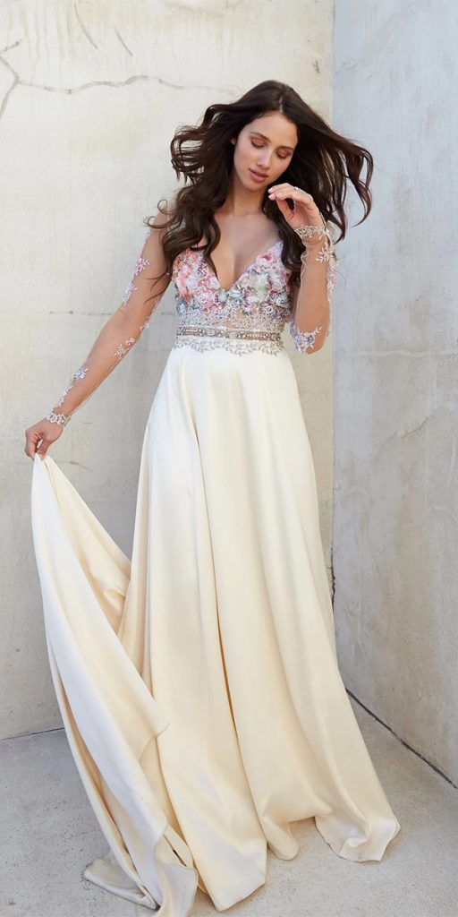 bridal gowns with sleeves illusion sleeves lace a line clairepettibone