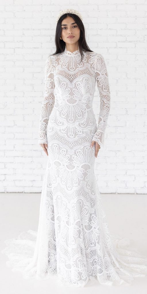 bridal gowns with sleeves sheath lace vintage watters