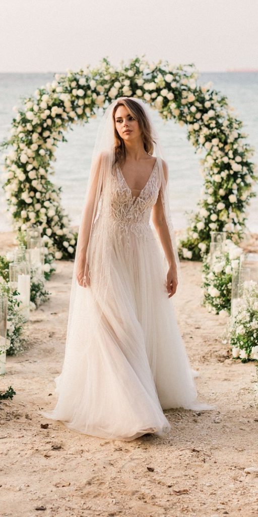 hawaiian wedding dresses a line lace v neckline watters