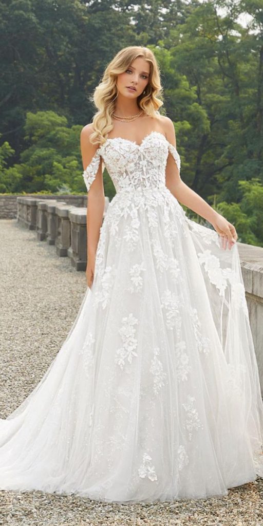 lace bridal gowns a line off the shoulder sweetheart neckline morilee