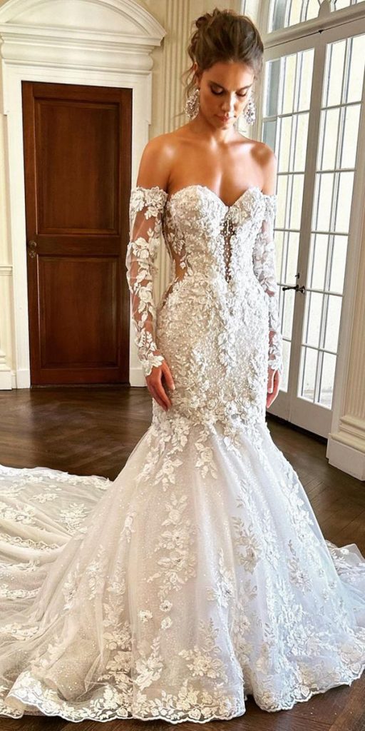 lace bridal gowns mermaid off the shoulder sweetheart sexy eveofmilady