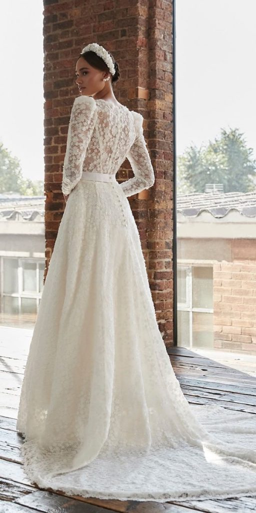modest wedding dresses with sleeves a line lace sassiholford