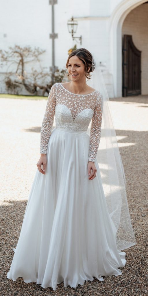 modest wedding dresses with sleeves with sleeves sweetheart neckline sassi