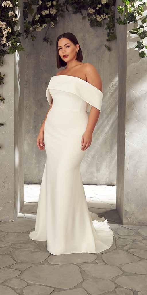 plus size wedding dresses mermaid simple off the shoulder mikaella