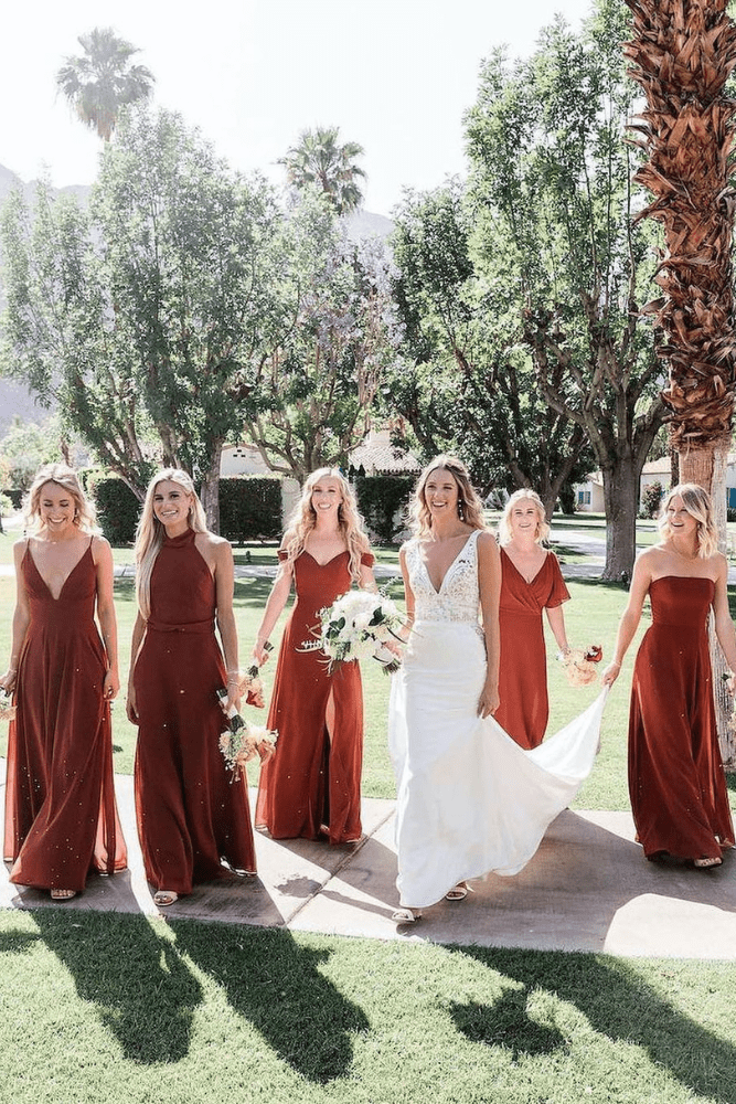 Deep red bridesmaid dress best sale