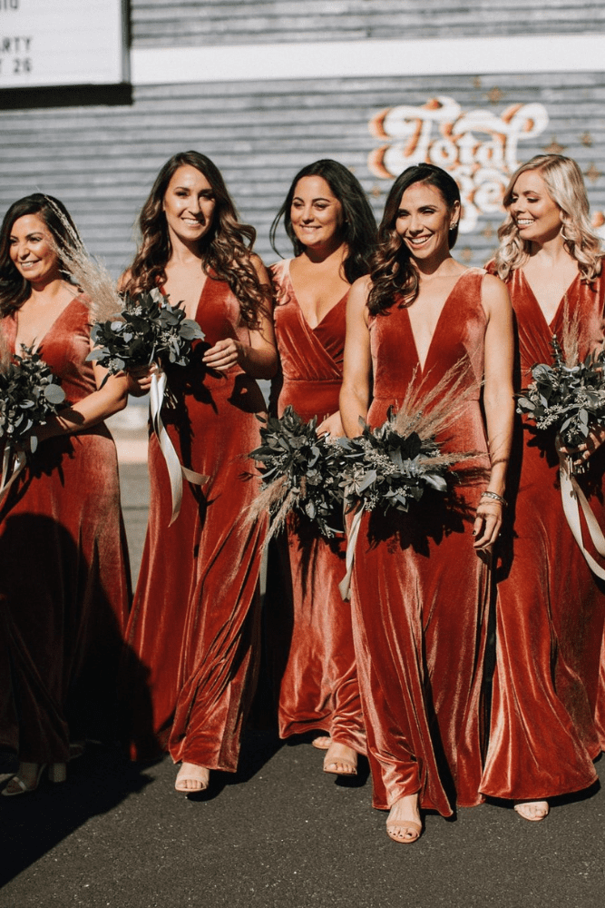 red bridesmaid dresses velvet outfits ideas