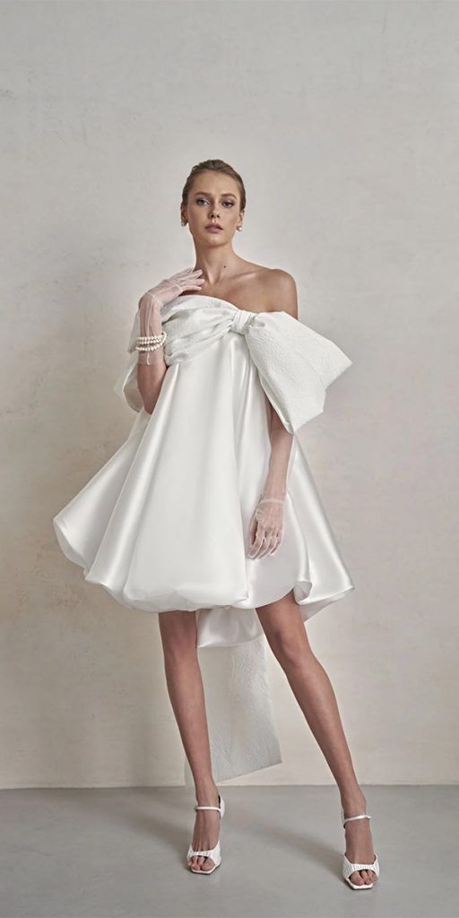 short wedding dresses simple white with bow liretta