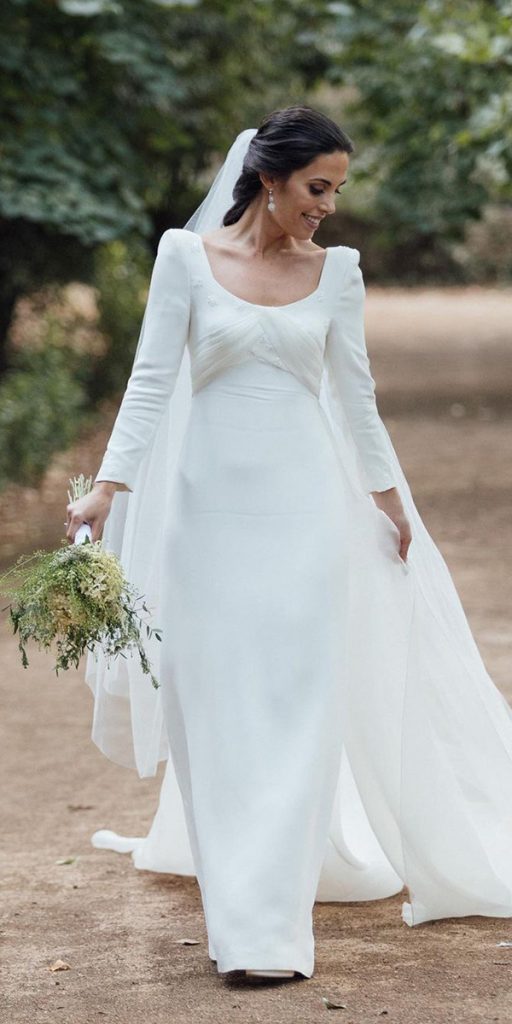 simple wedding dresses with sleeves elegant modest sheath kiwo_estudio