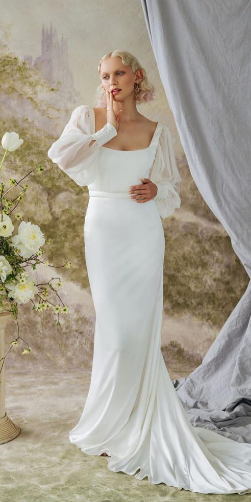simple wedding dresses with sleeves sheath modest alexandragrecco