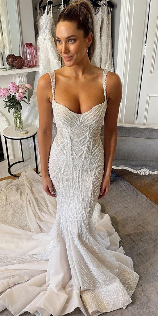 sweetheart mermaid wedding dresses bling with spaghetti straps pallascouture