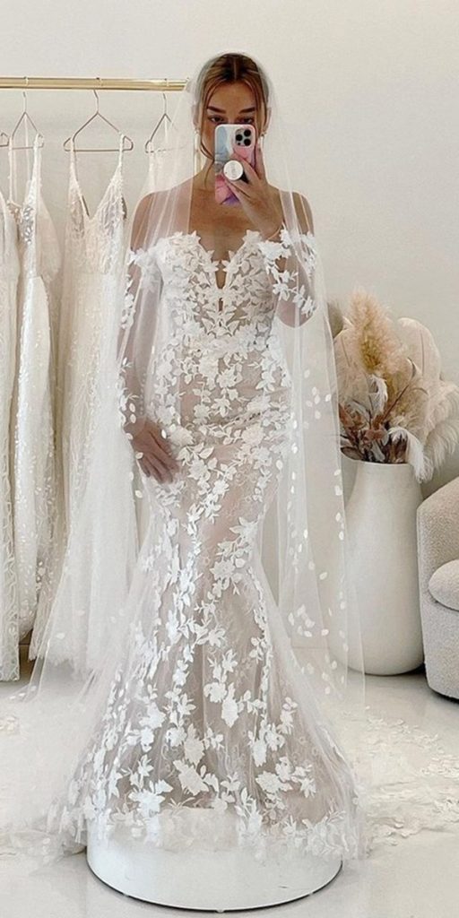 sweetheart mermaid wedding dresses off the shoulder sleeves lace enzoani