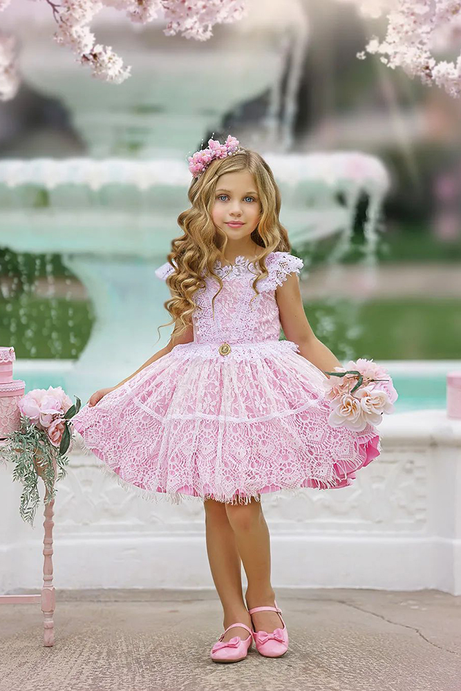 vintage flower girl dresses lace pink summer beach irinkac33