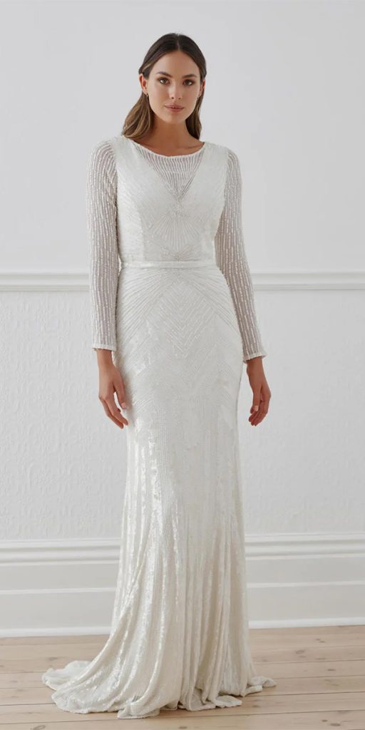  vintage wedding dresses with sleeves sheath modest simple sequins karenwillisholmes