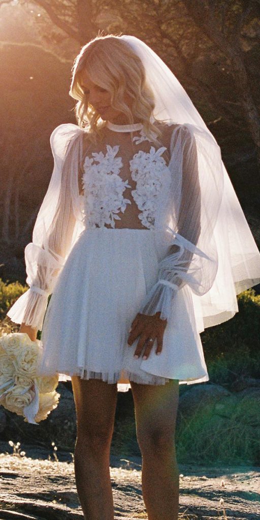 white lace short wedding dresses with long sleeves country christiennicole