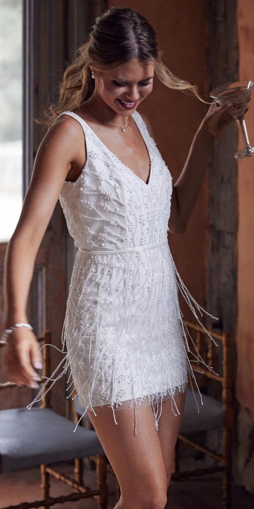 white short wedding dresses vintage with fringe annacampbell