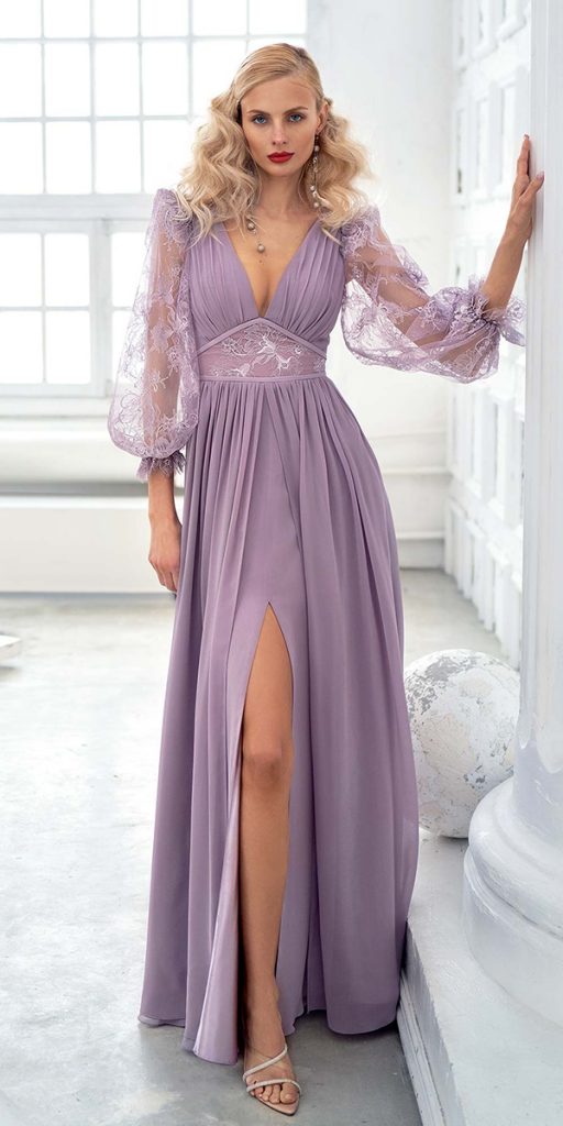 winter wedding guest dresses purple with long sleeves papilio