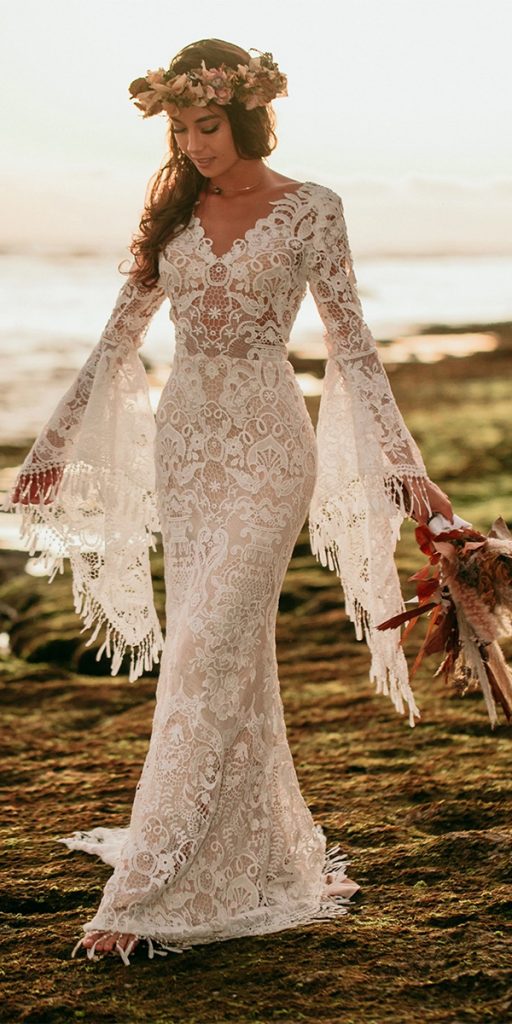 boho wedding dresses with sleeves sheath lace barn aw bridal