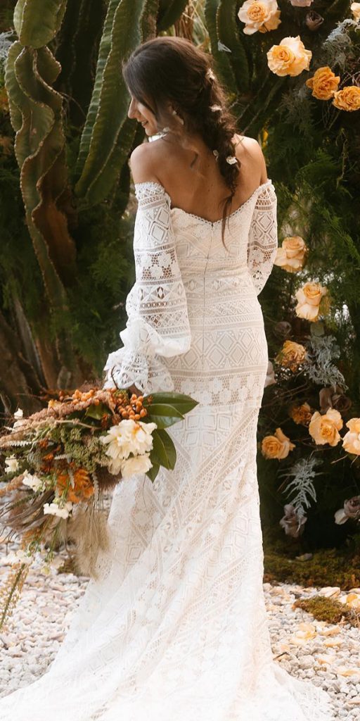 boho wedding dresses with sleeves sheath lace low back aw bridal