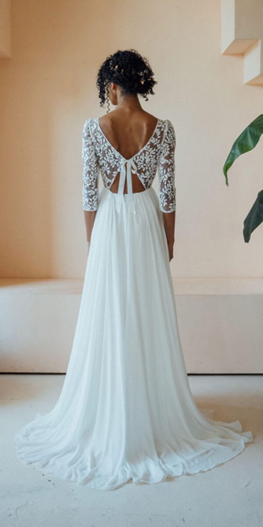 boho wedding dresses with sleeves v back nadiamanzato