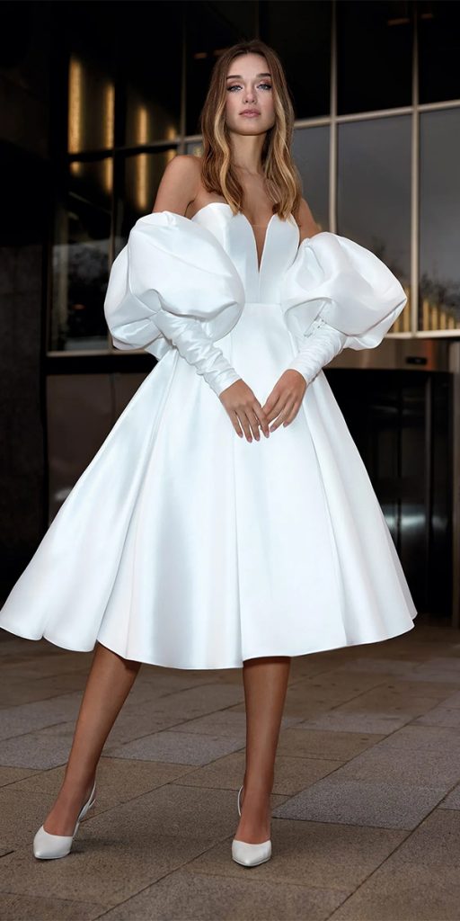 knee length wedding dresses simple with long sleeves sweetheart neckline sanpatrick