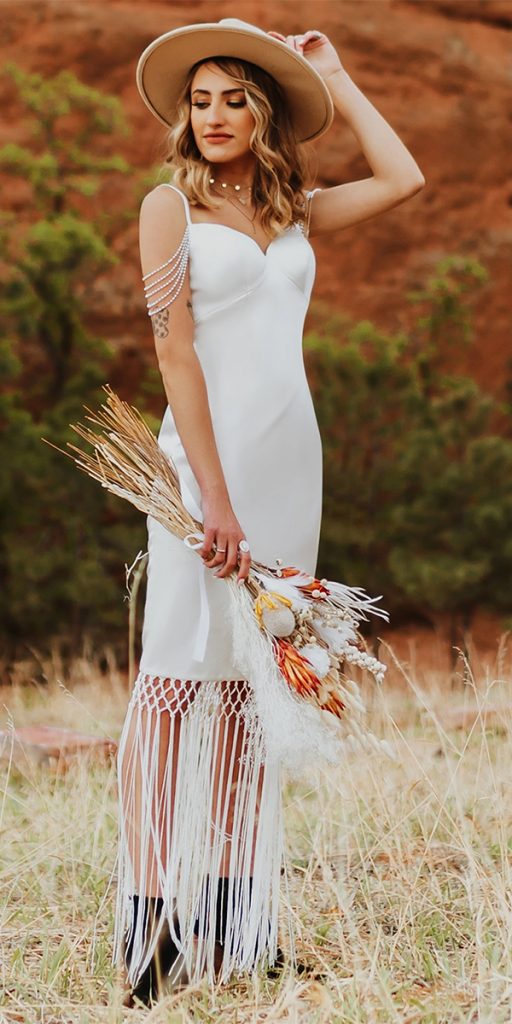 knee length wedding dresses with spaghetti straps simple vintag -