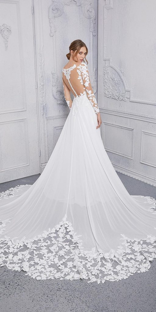 lace back wedding dresses illusion sleeves mori lee