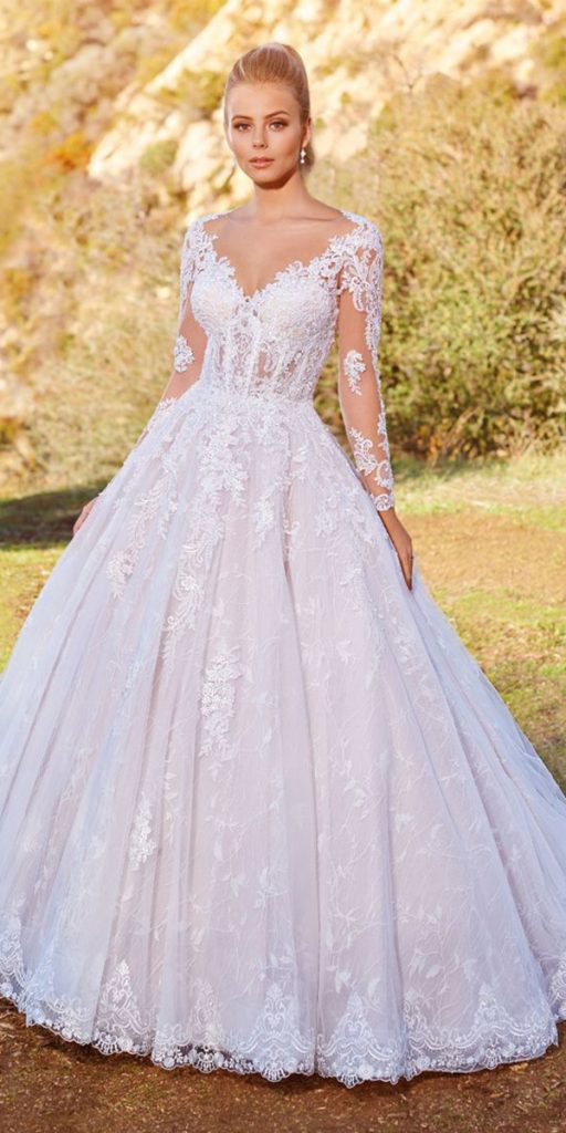 lace ball gown wedding dresses with long sleeves sweetheart neckline martinthornburg