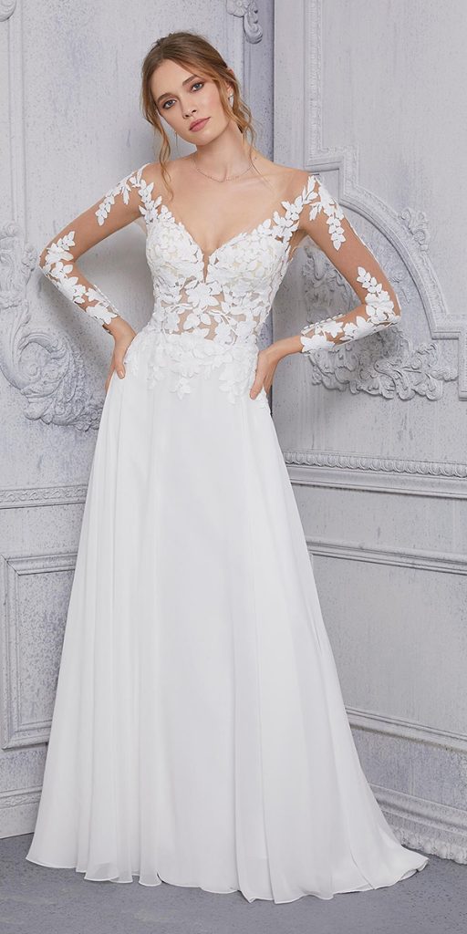 lace wedding dresses with sleeves a line sweetheart neckline mori lee