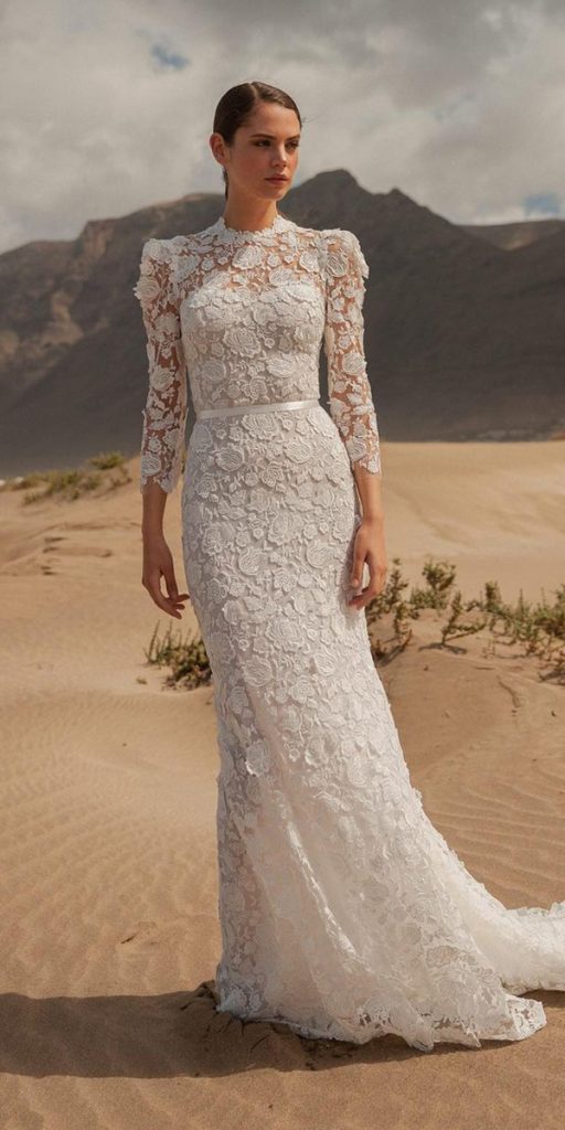 lace wedding dresses with sleeves modest sweetheart neckline daalarna