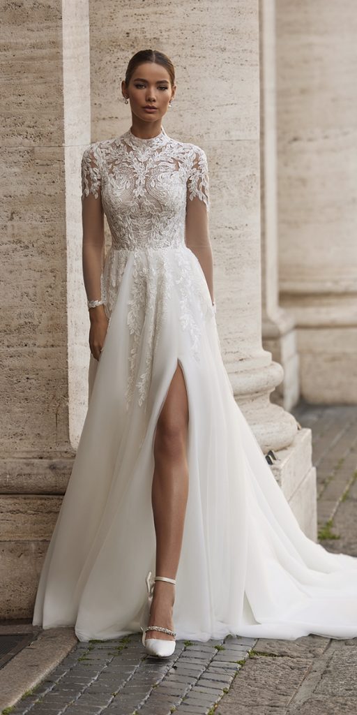 long sleeve wedding dresses a line modest lace katy corso