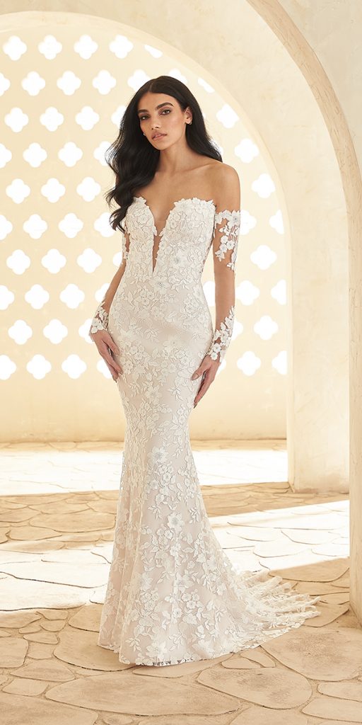 mermaid wedding dresses lace with sleeves off the shoulder paloma
