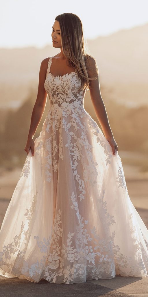 rustic lace wedding dresses a line with spaghetti straps allure