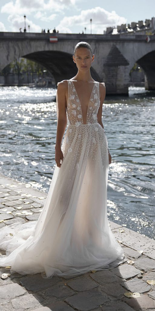 top wedding dresses beach sexy deep v neckline lizmartinez