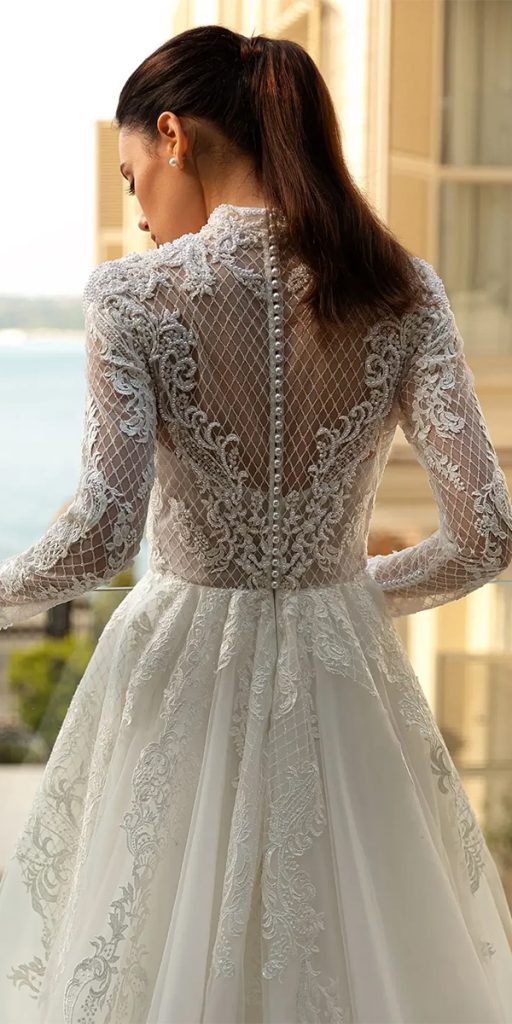 vintage lace back wedding dresses with long sleeves pollardi