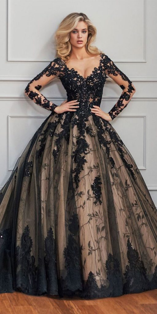 black wedding dresses ball gown with sleeves lace martinthornbur