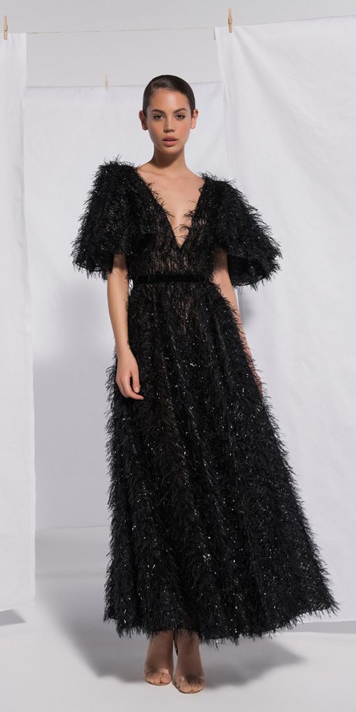 black wedding dresses tea length with fringe v neckline daalarna