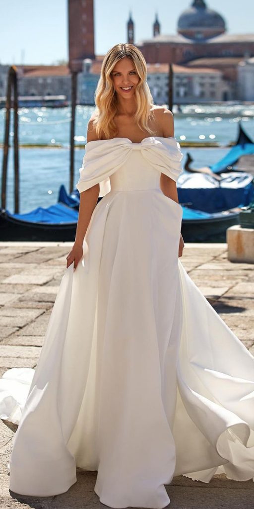 destination wedding dresses simple off the shoulder a line katycorso