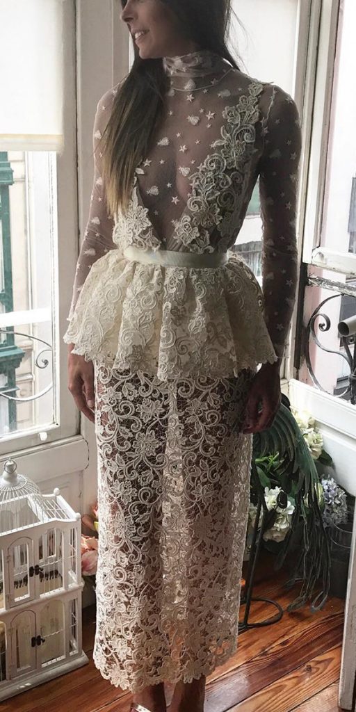 illusion long sleeve wedding dresses lace tea length sexy alicia rueda