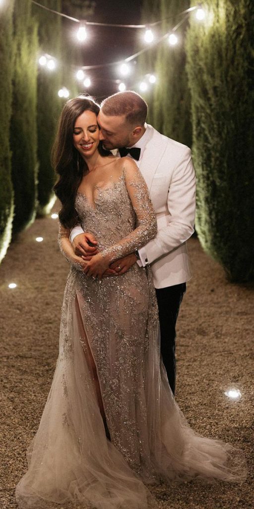 illusion long sleeve wedding dresses nude sequins paolo_sebastian