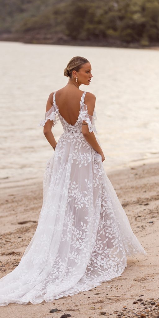  lace beach wedding dresses a line opne back madi lane