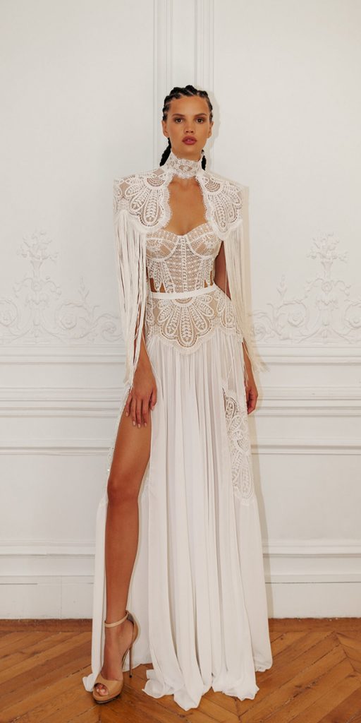 lace beach wedding dresses boho lace with cape sexy lior_charchy