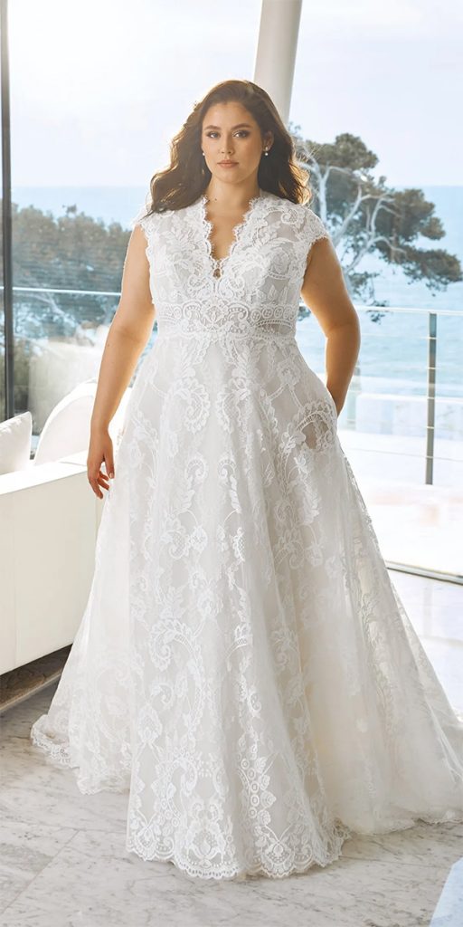 lace plus size wedding dresses a line v neckline beach prronovias