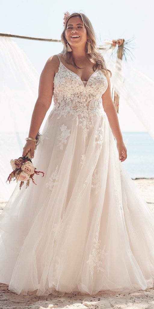 lace plus size wedding dresses beach with spaghetti straps maggie sottero