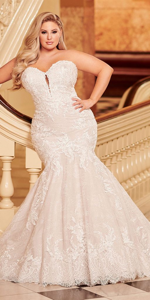 mermaid lace plus size wedding dresses strapless sweeetheart neckline martin