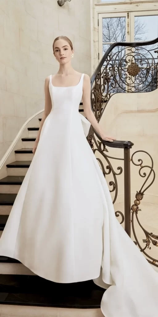 modest wedding dresses a line simple suare neckline sareh nouri