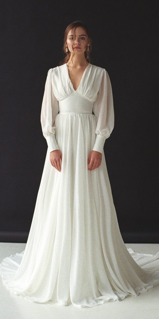 modest wedding dresses with sleeves simple deep v neckline reev
